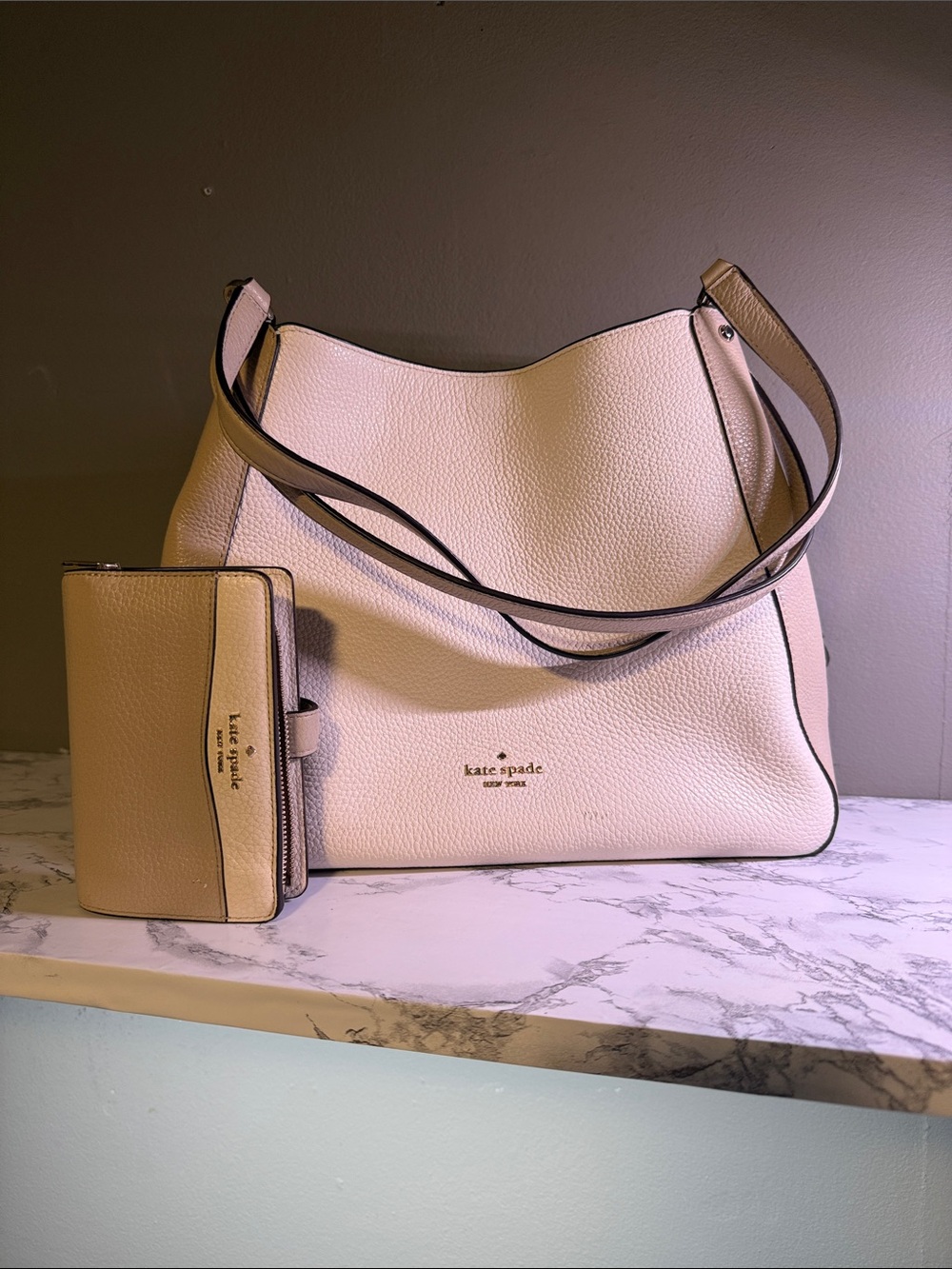 kate spade Pebbled Leather Shoulder Bag with Matching Wallet in Blush